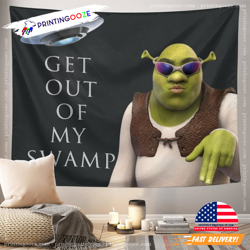 AJILUYA Shrek Flag Get Out of My Swamp Meme Tapestry 4x4 Feet Funny  Tapestry For Bedroom Living Room College Dorm Wall Decor