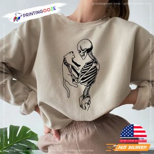 Halloween Skeleton And Cat Halloween Gifts For Cat Lovers Shirt 3 Printing Ooze