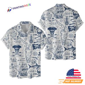 Pirate Skull Hawaiian Shirts for Men Women Vintage Pirate Treasure Map Shirt 2 Printing Ooze