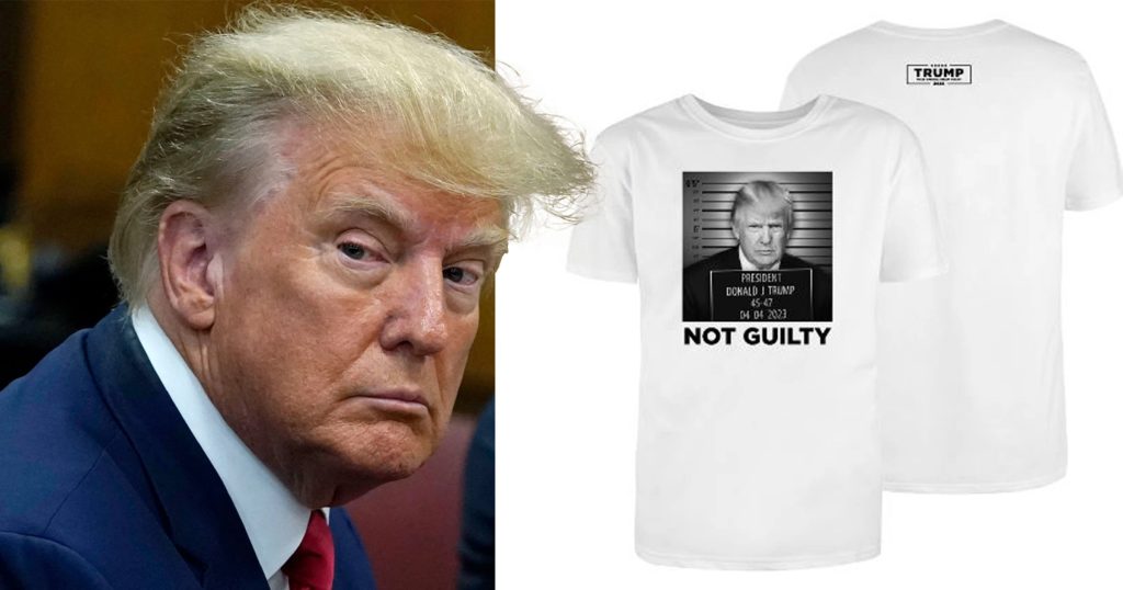 Hot: Trump Campaign Sells ‘Not Guilty’ T-shirt With His Fake Mugshot ...