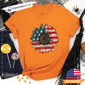 America Sunflower american flag t shirt