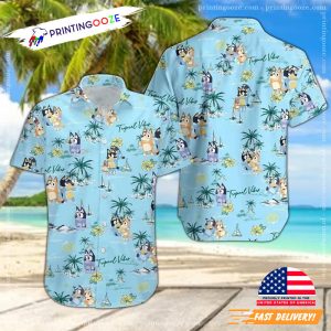 Bluey Button Summer Hawaiian Shirt, Tropical Viber 1 Printing Ooze