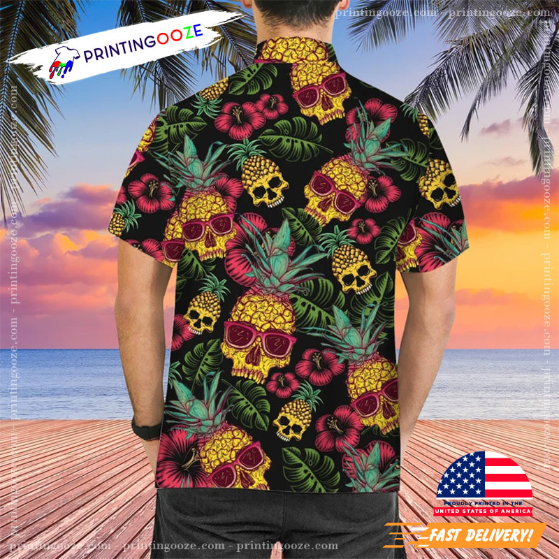 Pineapple Skull Black Hawaiian, Aloha Shirts Mens - Printing Ooze