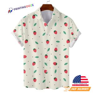 Strawberry Tropical Casual Aloha, Hawaiian Button Up Shirt 3 Printing Ooze