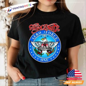 Retro aerosmith rocks Aero Force One Music Band Basic t shirt 2 Printing Ooze