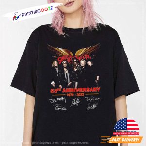 aerosmith band 52th Anniversary 1970 2023 Signatures T Shirt 1 Printing Ooze