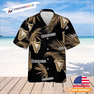 Black Aloha Palm Leaves Pattern Guinness Hawaiian Shirt Printing Ooze