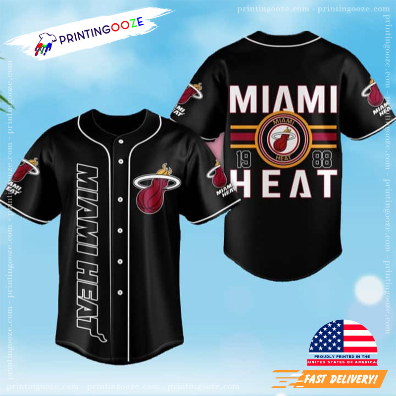 Black NBA Miami Heat Baseball Jersey - Printing Ooze