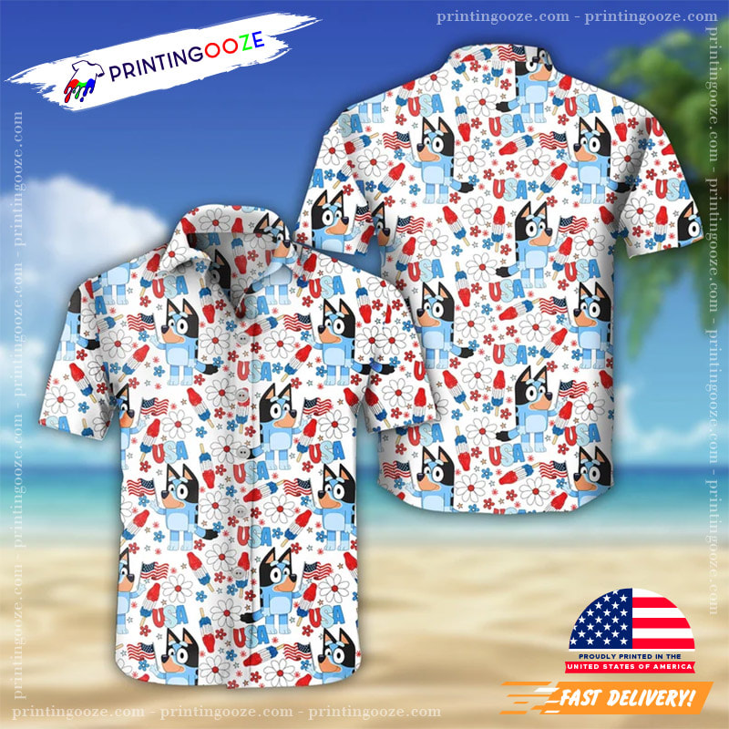 Bluey Hawaiian, Bluey Button Up Shirts - Printing Ooze