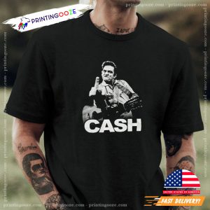 Johnny Cash Flipping The Bird Finger Black T Shirt 1 Printing Ooze