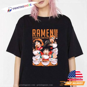 Sogoku luffy and naruto Eating Ramen Unisex T Shirt 2 Printing Ooze