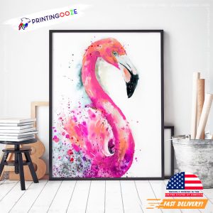 Pink Flamingo Watercolor Painting Illustration Wall Art 2