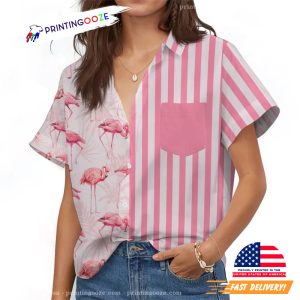 Pink Stripe Pattern flamingo hawaiian shirt 3