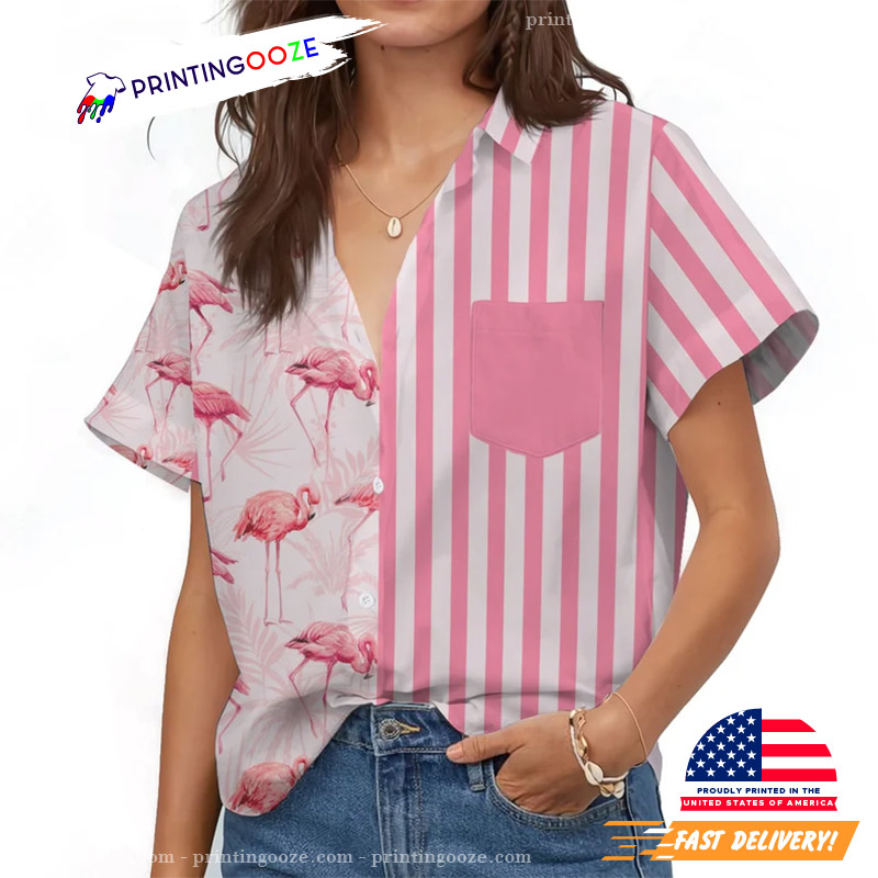 Flamingo Hawaiian Shirt, Pink Stripe Line Flamingo Beach Shirts - Printing  Ooze