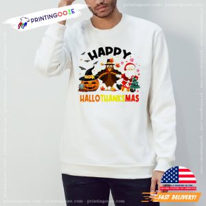 Happy Hallothanksmas Pumpkin Turkey Santa T-Shirt