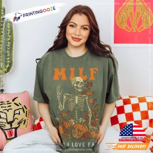 MILF Skkeleton Man I Love Fall Comfort Colors Tee, Spooky Season Gift