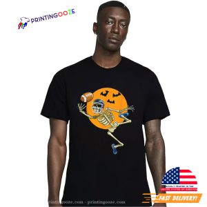 Skeleton Play American Football Halloween Tee 1