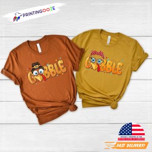 Thanksgiving male turkey vs female Gobble Couple Shirt 1