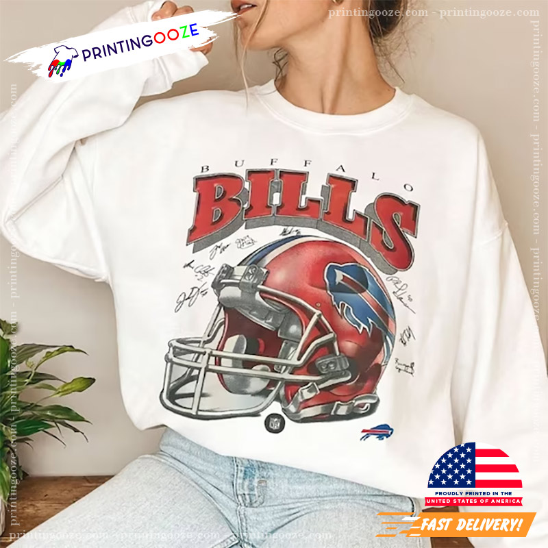 Vintage 90s Buffalo Bills NFL Football Signature Shirt - Printing Ooze