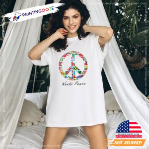 World Peace, peace symbol With International Flags Tee