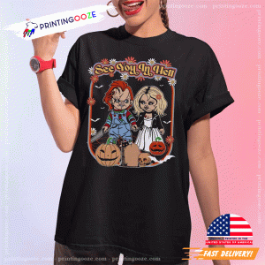 chucky and tiffany dolls Retro Horror Movie Tee 1