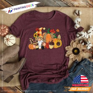 Cute Thanksgiving Gnome Pumpkin Graphic Tee 1