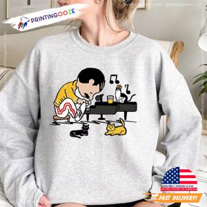 Freddie Mercury Piano a charlie brown Cartoon T Shirt 1