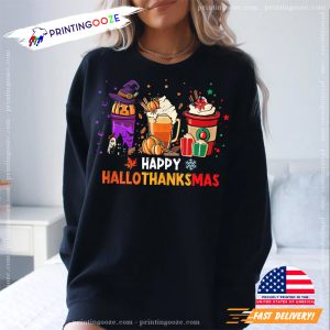 Happy hallothanksmas Funny Holiday Fall T Shirt 2