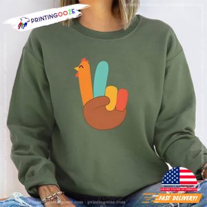 P476TM~BPeace Sign Turkey Thanksgiving Fall Tee, Funny Turkey Day Shirts