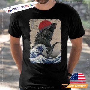Vintage Japanese godzilla dominion Great Wave T Shirt 1