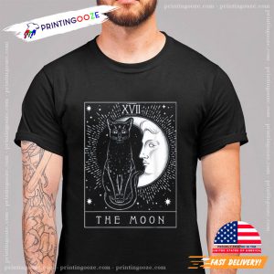 Crescent Moon And Cat XVII The Moon tarot card shirt 1
