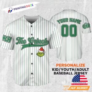 Personalized Name And Number The Grinch Santa Baseball Jersey