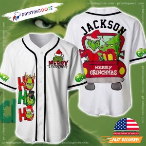 Personalized Name Merry Grinchmas White Baseball Jersey