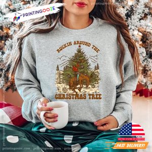 Rockin Around The Christmas Tree cowboy christmas tee 2