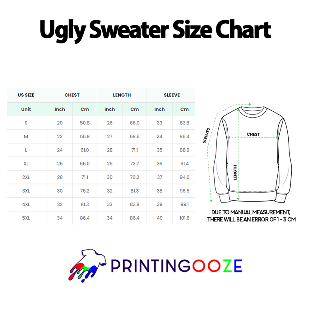 Printing Ooze Ugly Sweater Size Chart