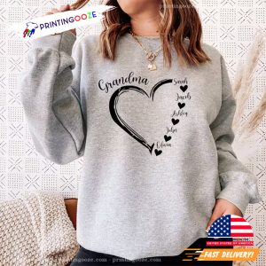 Custom Grandma Heart Sweat, Grandkids Name Shirt 4