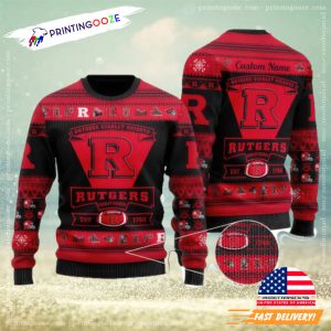 Custom Name Rutgers Scarlet Knights Team Ugly Christmas Sweater