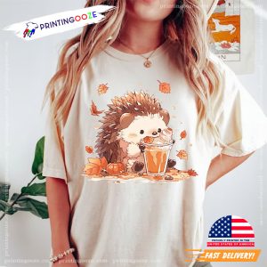 cute hedgehog, Hedgehog Drinking Coffee Latte Comfort Color Shirt 1