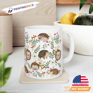 cute hedgehog, cottagecore mug 1