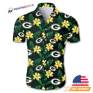 Green Bay Packers Floral Button Up Hawaiian Shirt