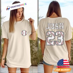 Custom Number And Name Baseball Mom 2 sided Tee, custom gifts for mom 2