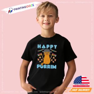 Happy Purim Cat Jewish Holiday Hamantash T Shirt 2