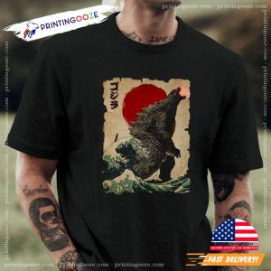 Vintage Japanese Godzilla Great Wave, godzilla and king kong movie Shirt 3