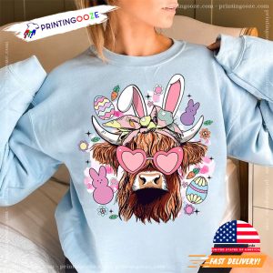 easter holidays Cute Highland Cow Bunny Styled Shirt