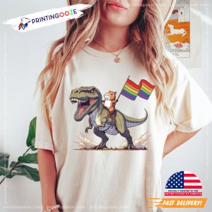 Capybara Riding A Dinosaur pride rainbows T shirt 3