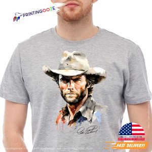 Clint Eastwood Watercolors Art Portrait Signature Tee