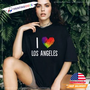 I Love Los Angeles La Gay Pride Lesbian Rainbow Color Tshirt