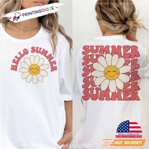 Retro Hello Summer Smile Daisy Sublimation ladies summer shirts 3