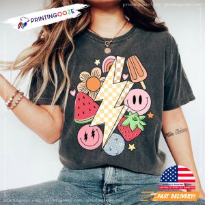 Retro Summer Smiley Sublimation ladies summer shirts