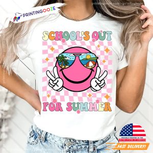 School's Out For Summer Funny Face Teacher Comfort Colors T shirt 3